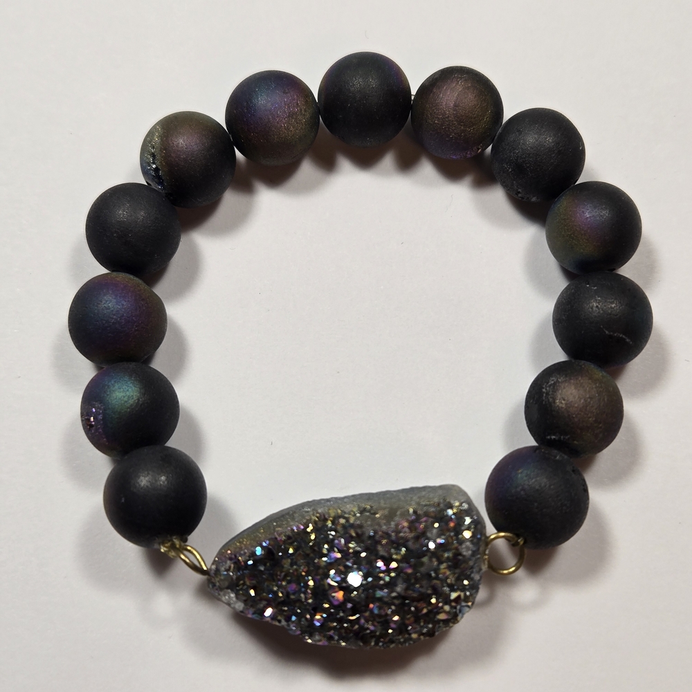 Iridescent Black Purple Rainbow Druzy Stretch Bracelet